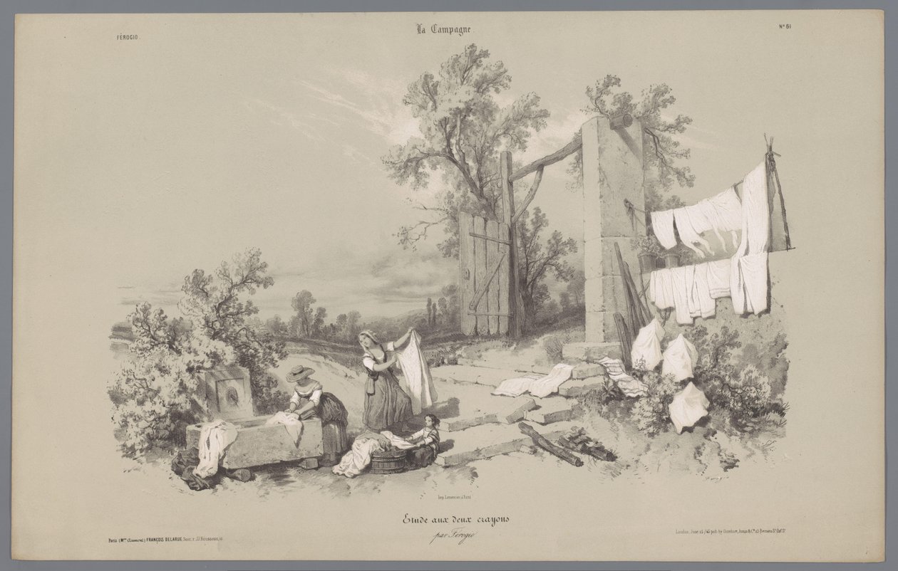 Two Women and a Girl Doing Laundry Outside (Scenes of Rural Life series) by Bernard Romain Julien