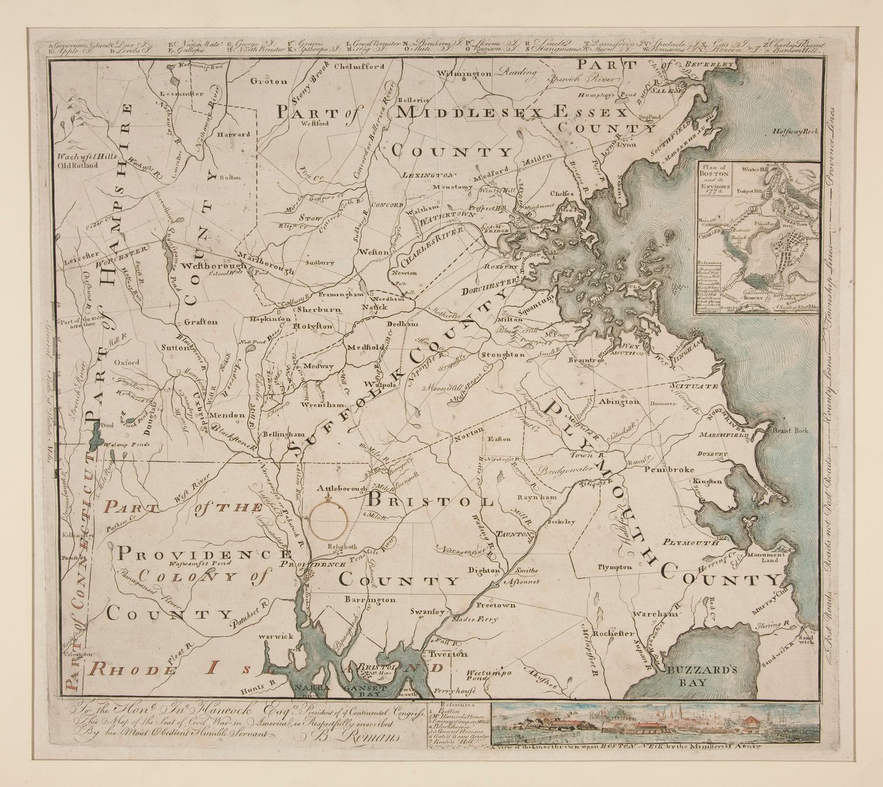 Map of Boston and Environs, ca. 1775 by Bernard Romans