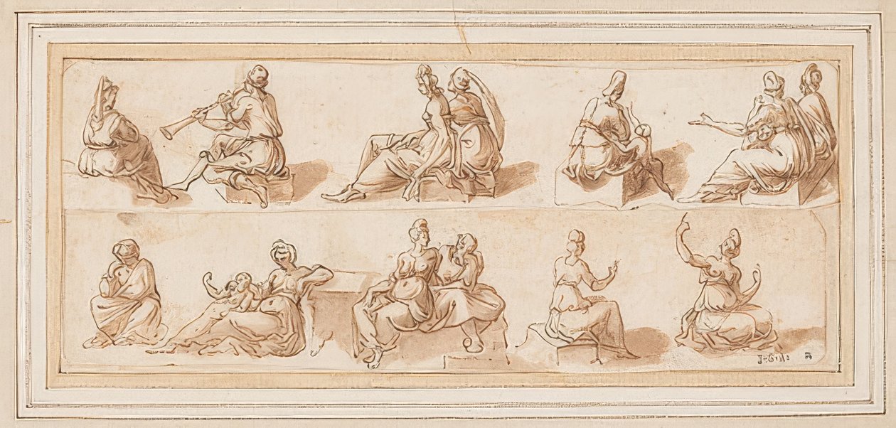 Sketch Sheet with Several Figures by Bernard Salomon