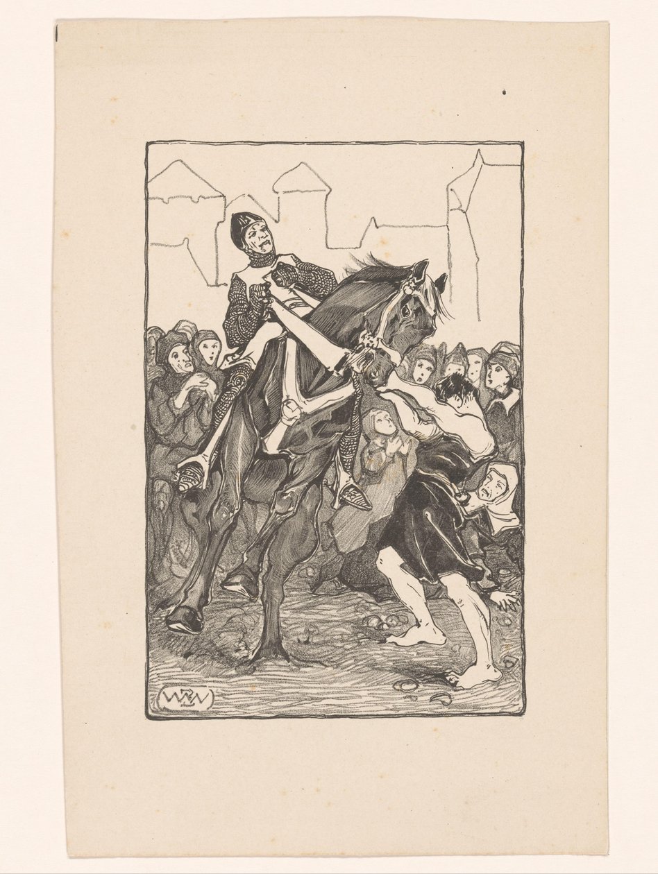 Man Holding Wild Horse in Busy Square by Bernard Willem Wierink