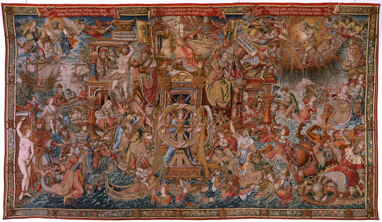 Flemish Tapestry. Series The Honours. Fortune, The Way to the Honours. Fifth Tapestry in the Series. Model Cartoonists from the Circle of Bernard van Orley and Jan Gossaert de Mabuse. Manufacture Pieter van Aelst, Brussels. by Bernard van Orley