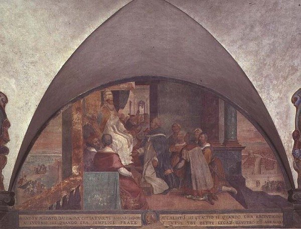 St. Antoninus Presents Himself to Pope Eugenius III as an Ambassador, Lunette by Bernardino Barbatelli Poccetti