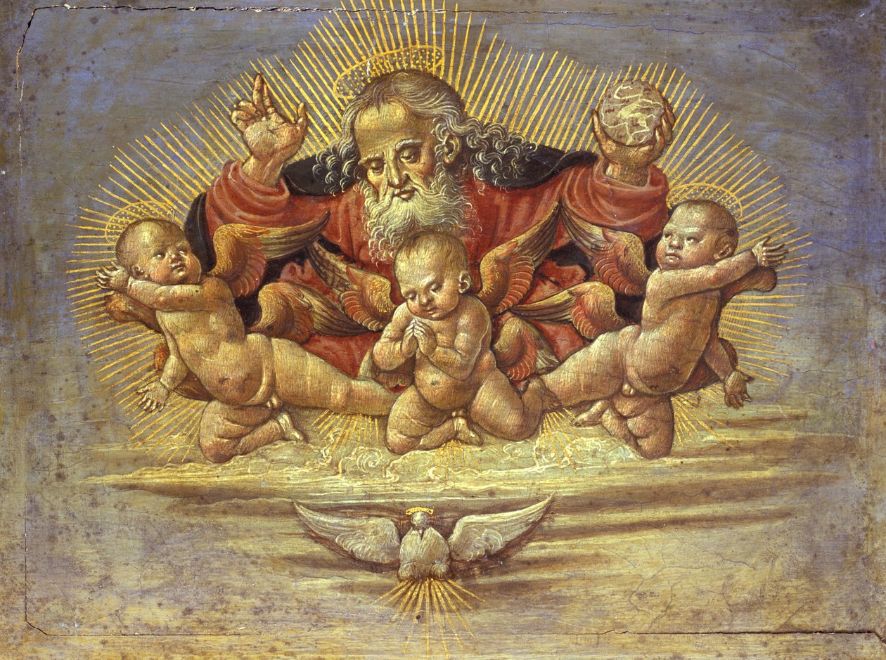Part of an Altar Piece depicting God the Father with Three Angels by Bernardino Fungai