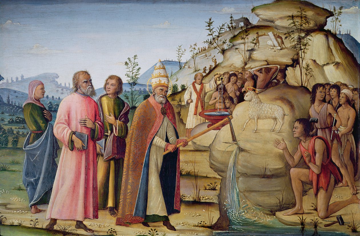 St. Clement Striking the Rock below the Holy Lamb by Bernardino Fungai