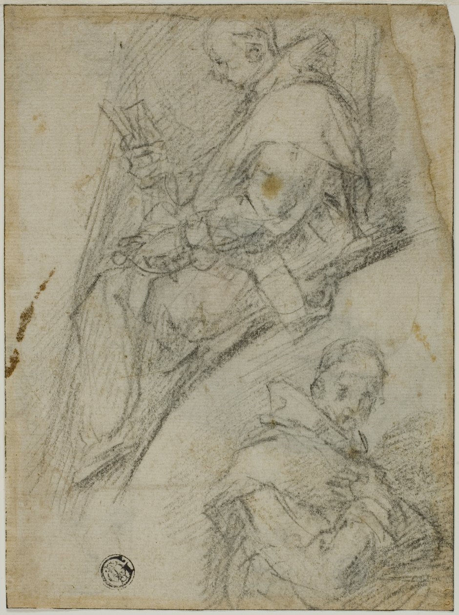 Two Studies of Carthusians (recto); Three Sketches of Heads of Carthusians (verso) by Bernardino Poccetti