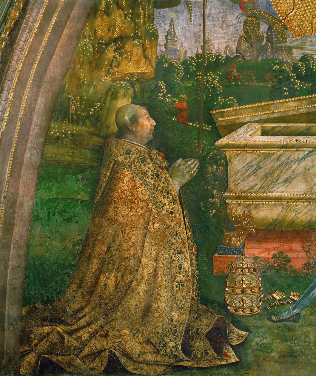 The Resurrection. Pope Alexander VI Borgia Kneeling in Front of an Empty Sarcophagus by Bernardino di Betto Pinturicchio