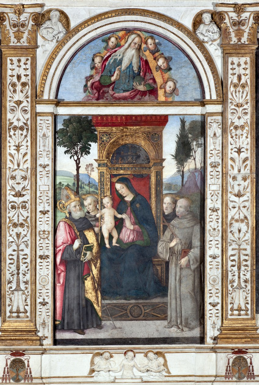 Virgin with child and St Augustine, St Francis and St Anthony of Padua - Fresco by Pinturicchio (Bernardino di Betto) (1454-1513) 1484-1492 Rome, Basilica di Santa Maria del Popolo (Church of Santa Maria del Popolo), Chapel Basso della Rovere Italy by Bernardino di Betto Pinturicchio
