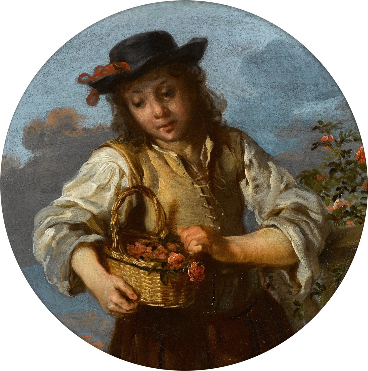 A Boy Carrying a Basket of Roses by Bernhard Keil