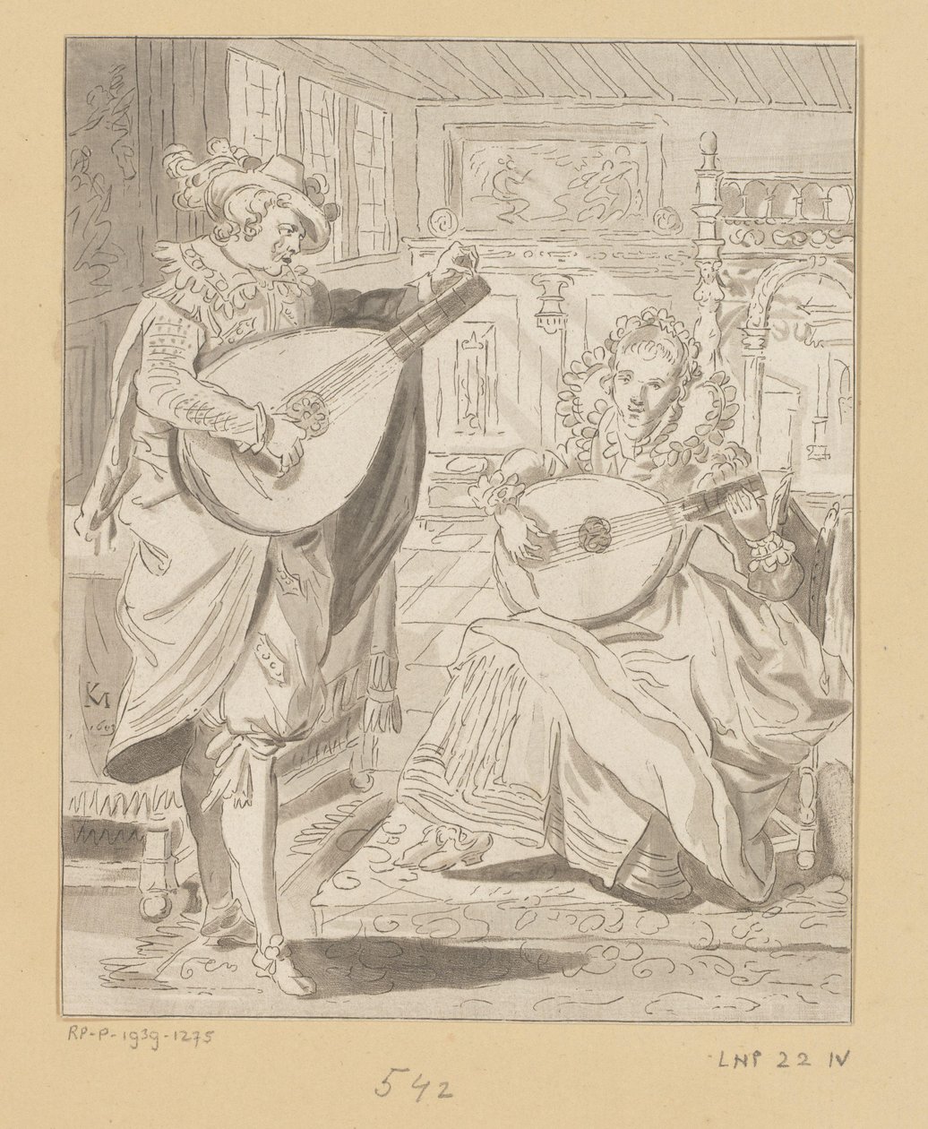 Gentleman and Lady Playing Lute by Bernhard Schreuder