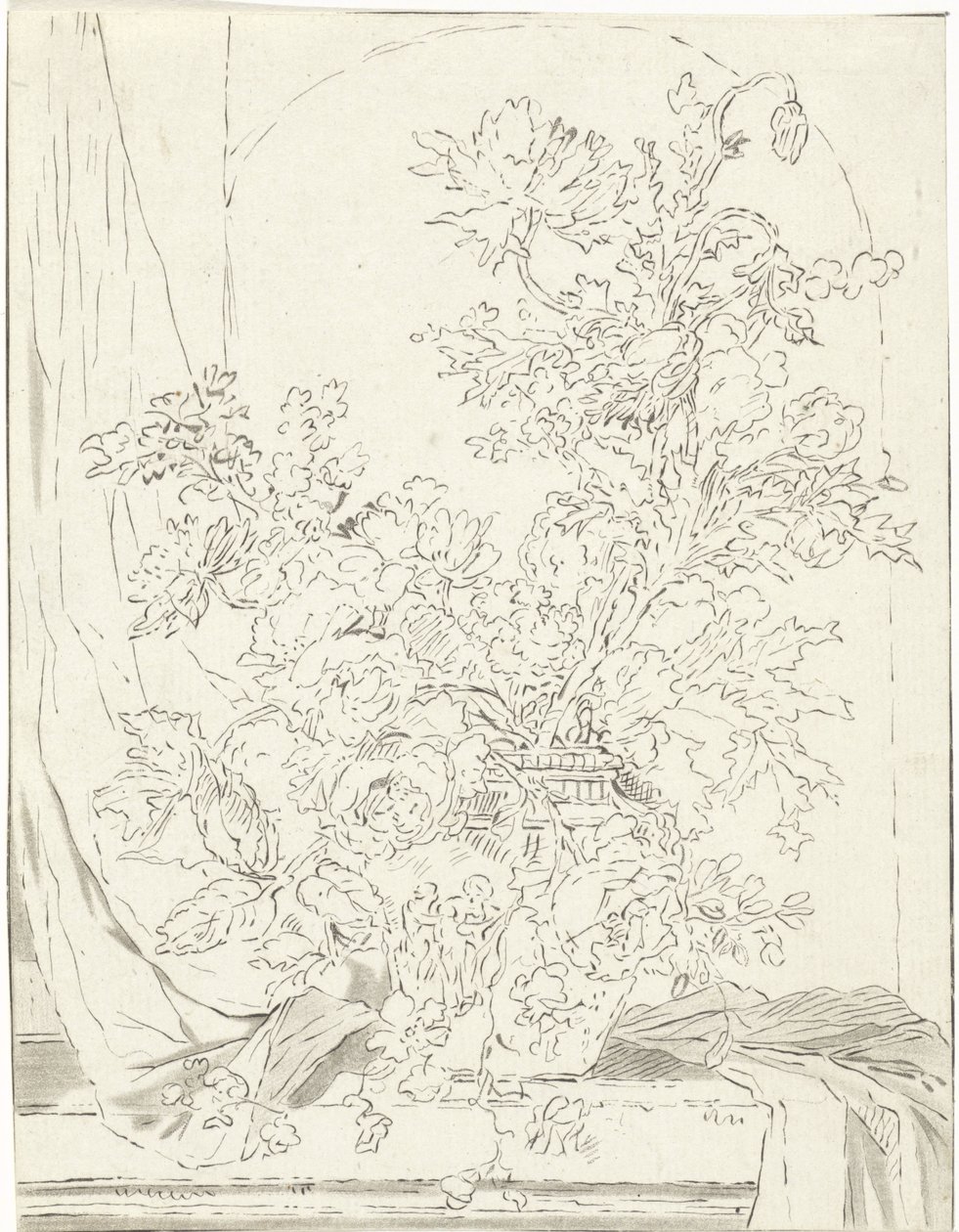Vase with Flowers in Front of a Niche by Bernhard Schreuder