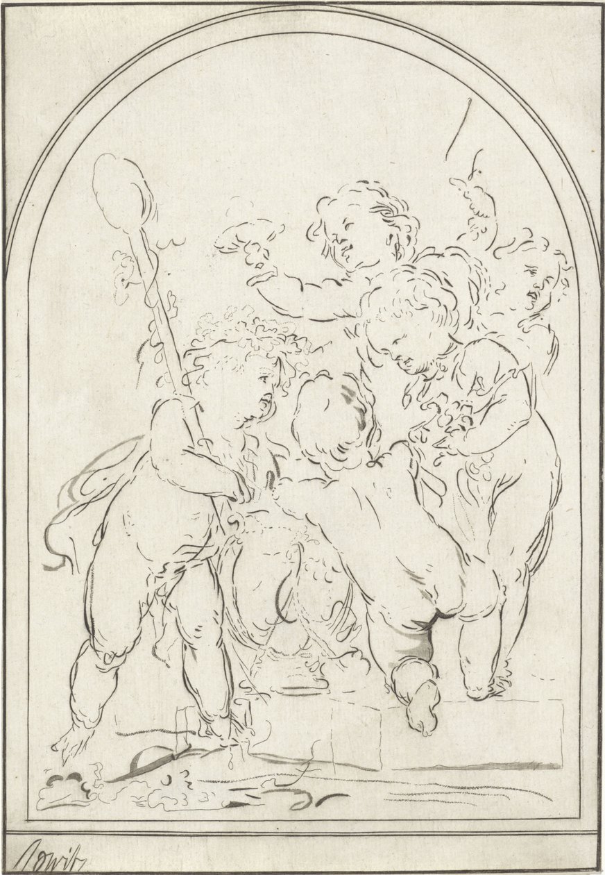 Five Putti by a Vase with Grapevine by Bernhard Schreuder
