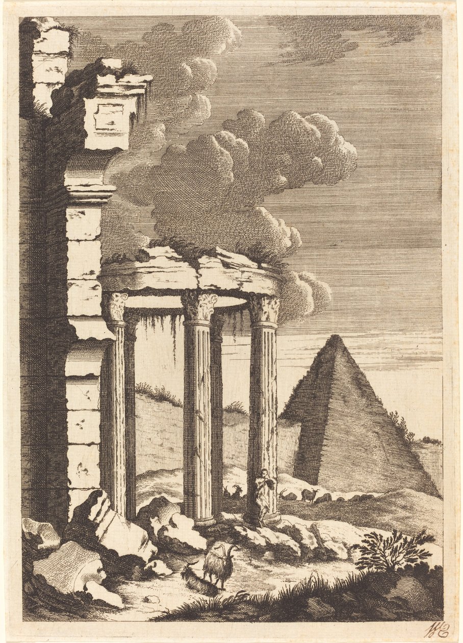 Goats before Ruins and a Pyramid by Bernhard Zaech after Jonas Umbach