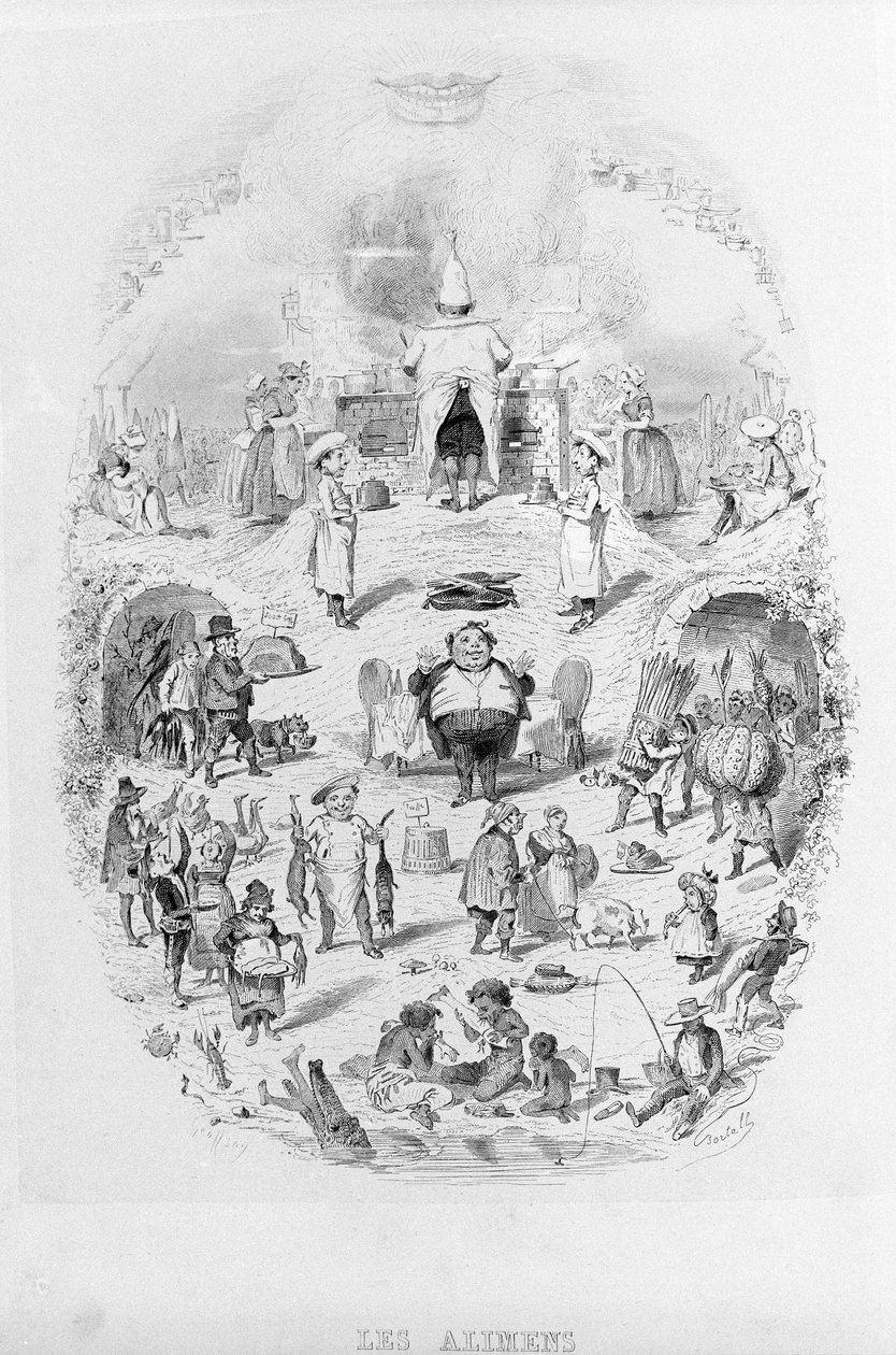 Food: Cooking and Different Ways of Preparing Food in Brillat - Savarin Illustrated by Bertall. Paris 1840 by Bertall