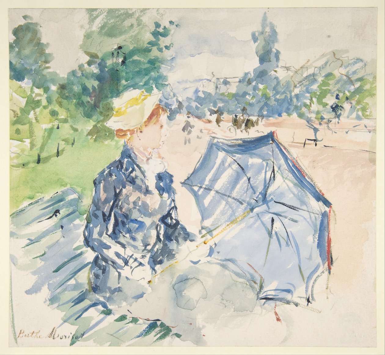 A Woman Seated at a Bench on the Avenue du Bois by Berthe Morisot