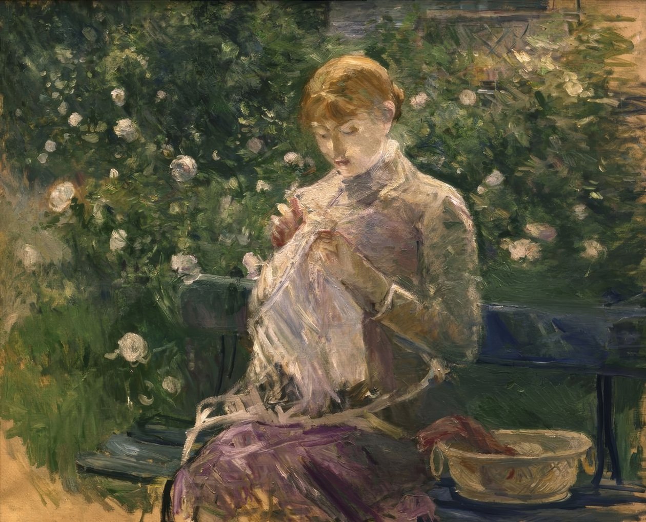 Pasie Sewing in Bougival’s Garden – 1881 by Berthe Morisot