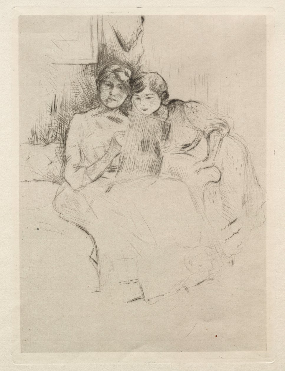 The Drawing Lesson (Berthe Morisot Drawing with Her Daughter) by Berthe Morisot