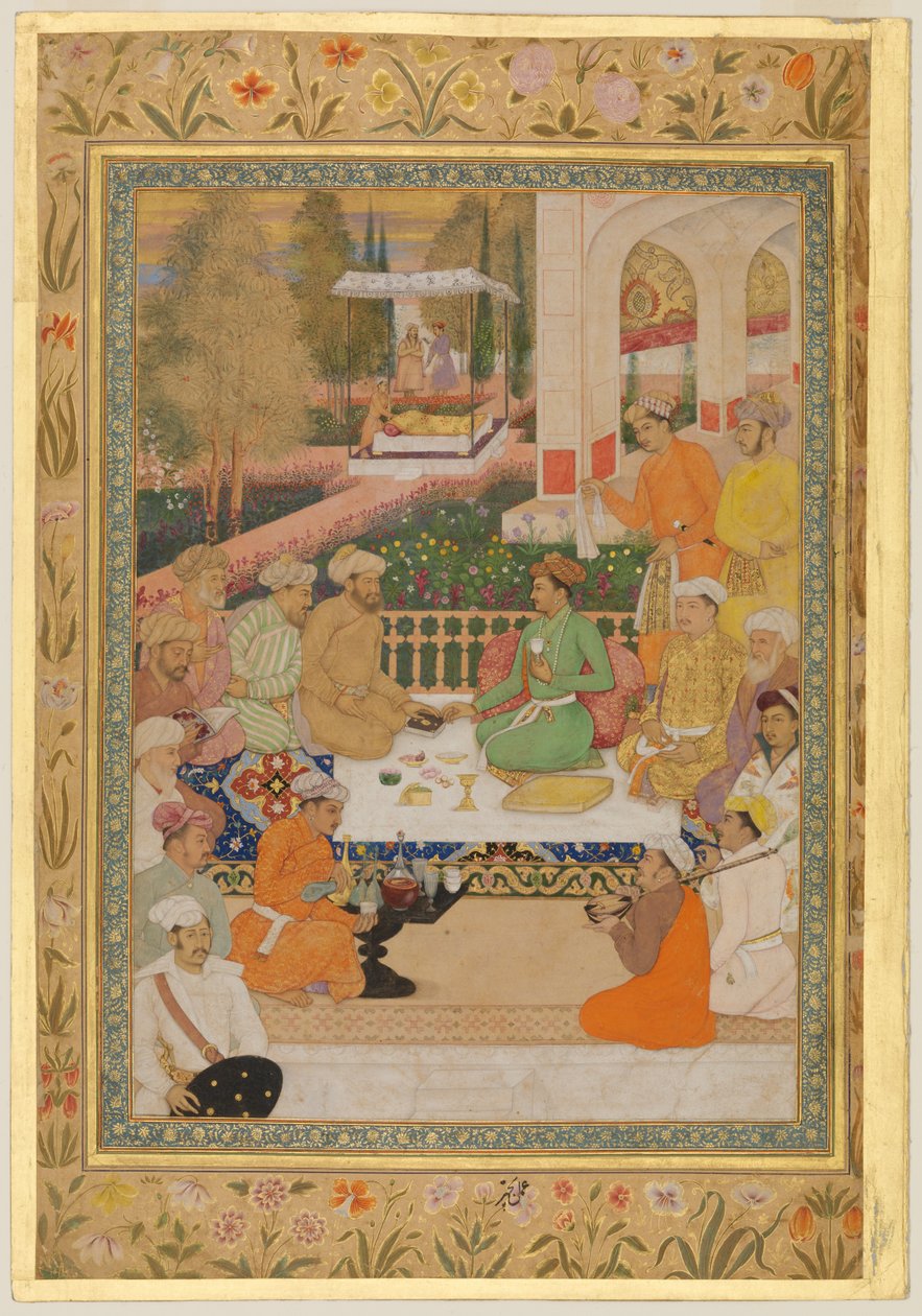 A Garden Gathering with a Prince in a Green Jama by Bichitr