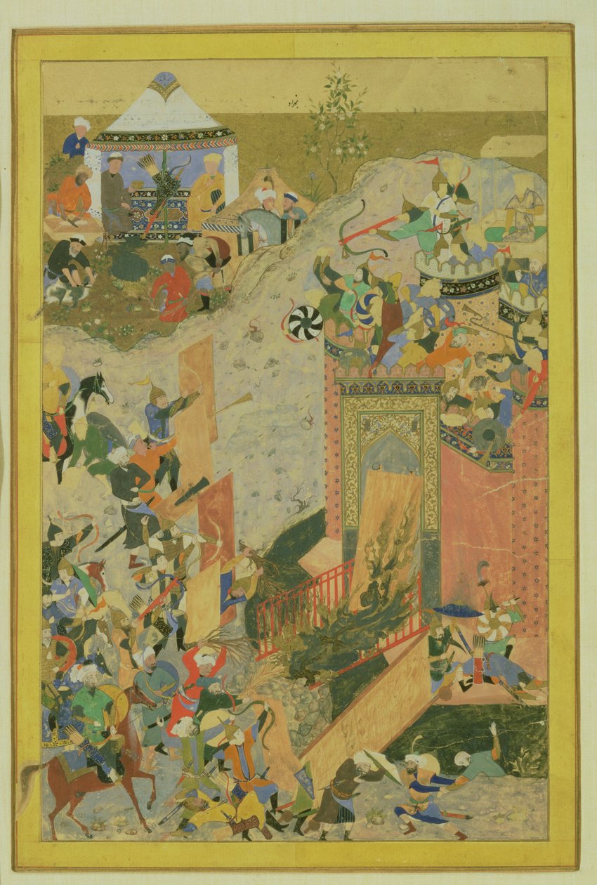 Assault on a Castle, Persian, Timurid Period by Bihzad attr. to Bihzad attr. to
