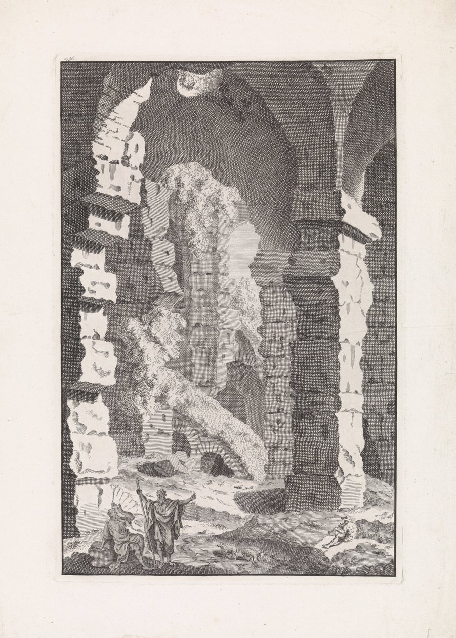 Musician Shepherd Among Ruins by Bonaventura van Overbeek