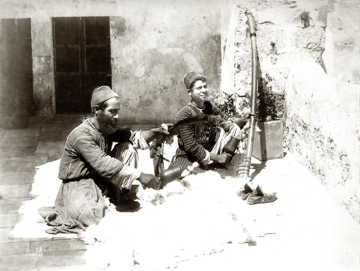 Wool carders in Jerusalem by Bonfils Studio
