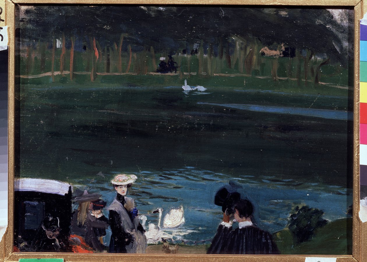 Bois de Boulogne. The Lake with Swans and Walkers by Boris Mikhailovich Kustodiev
