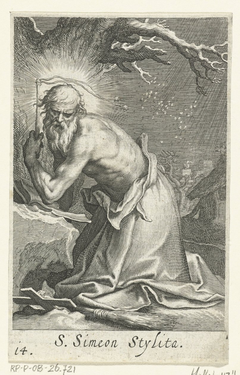 Saint Simeon Stylites the Elder as a Hermit (series: Hermits, Sacra eremvs ascetarvm) by Boëtius Adamsz. Bolswert