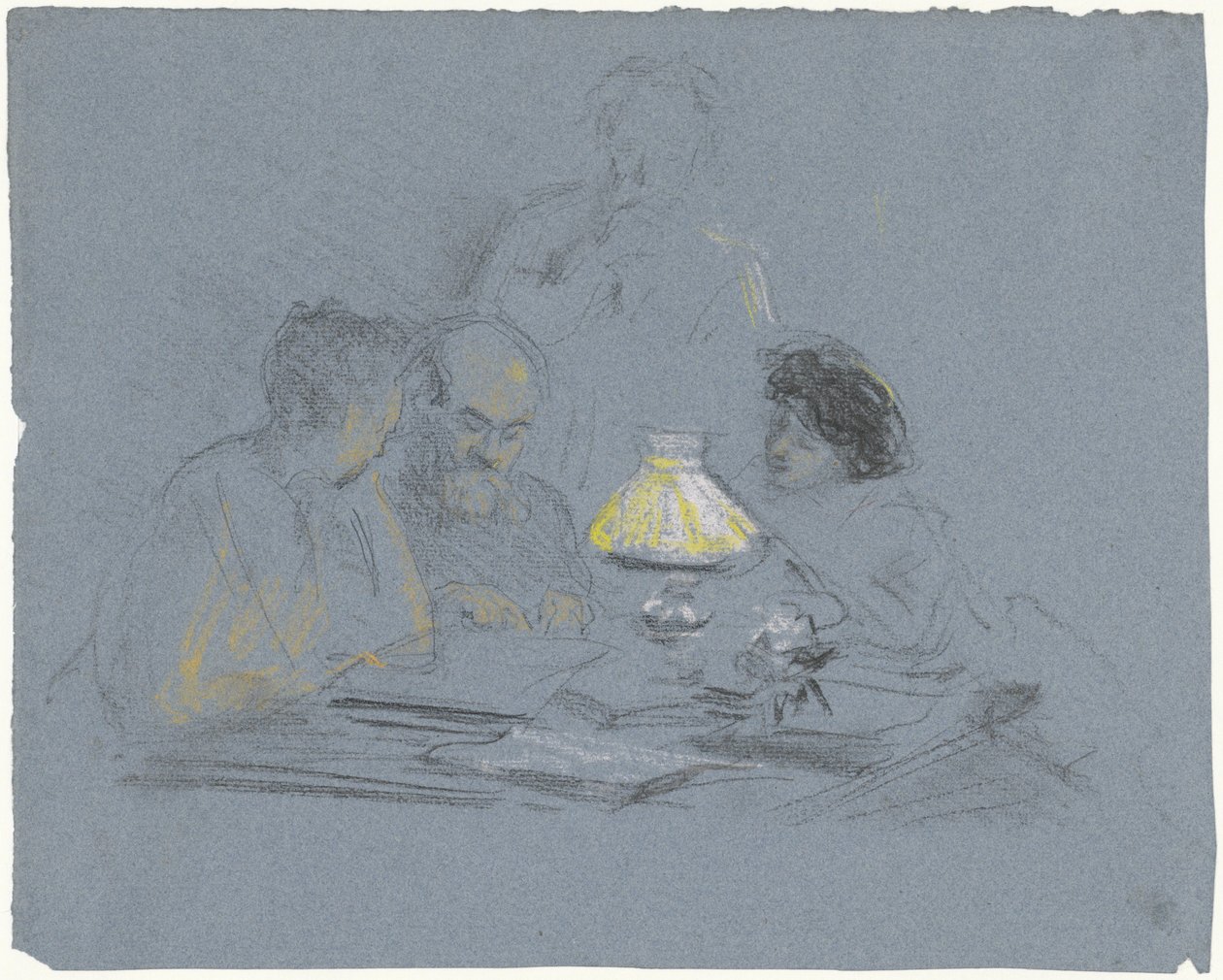 A. Grandmont and Three Figures, Reading by Lamplight by Bramine Hubrecht