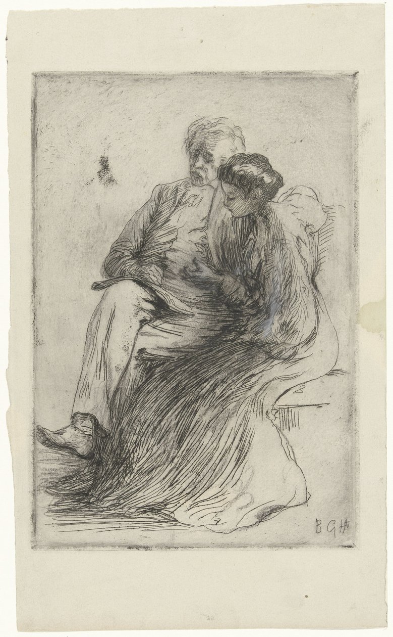 Young Woman Reading and Older Man by Bramine Hubrecht