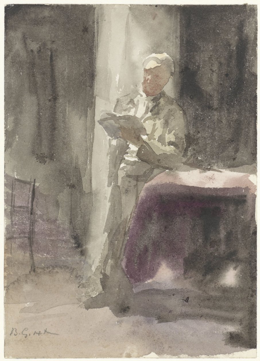 Man with a Book Standing by a Table and Window by Bramine Hubrecht