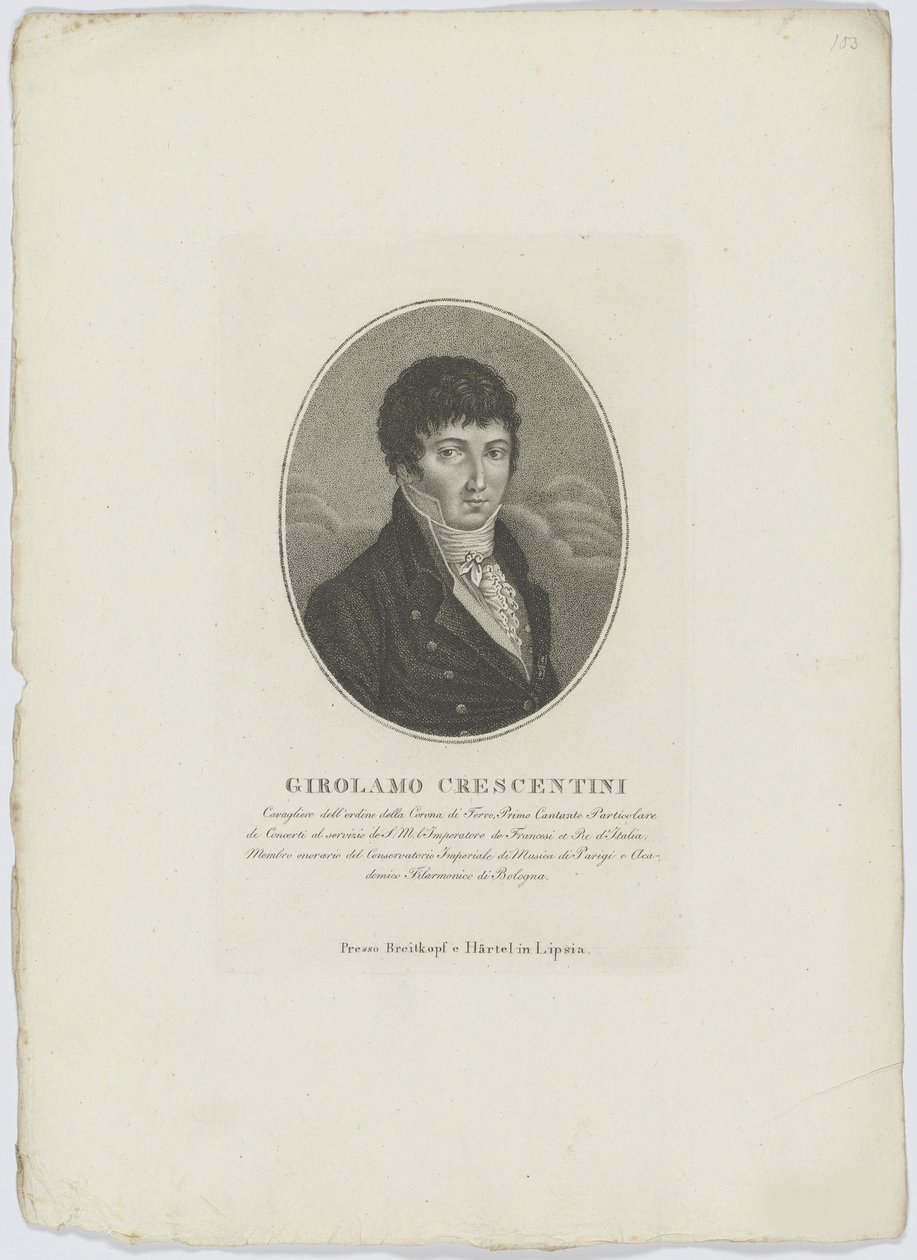 Portrait of Girolamo Crescentini by Breitkopf and Härtel