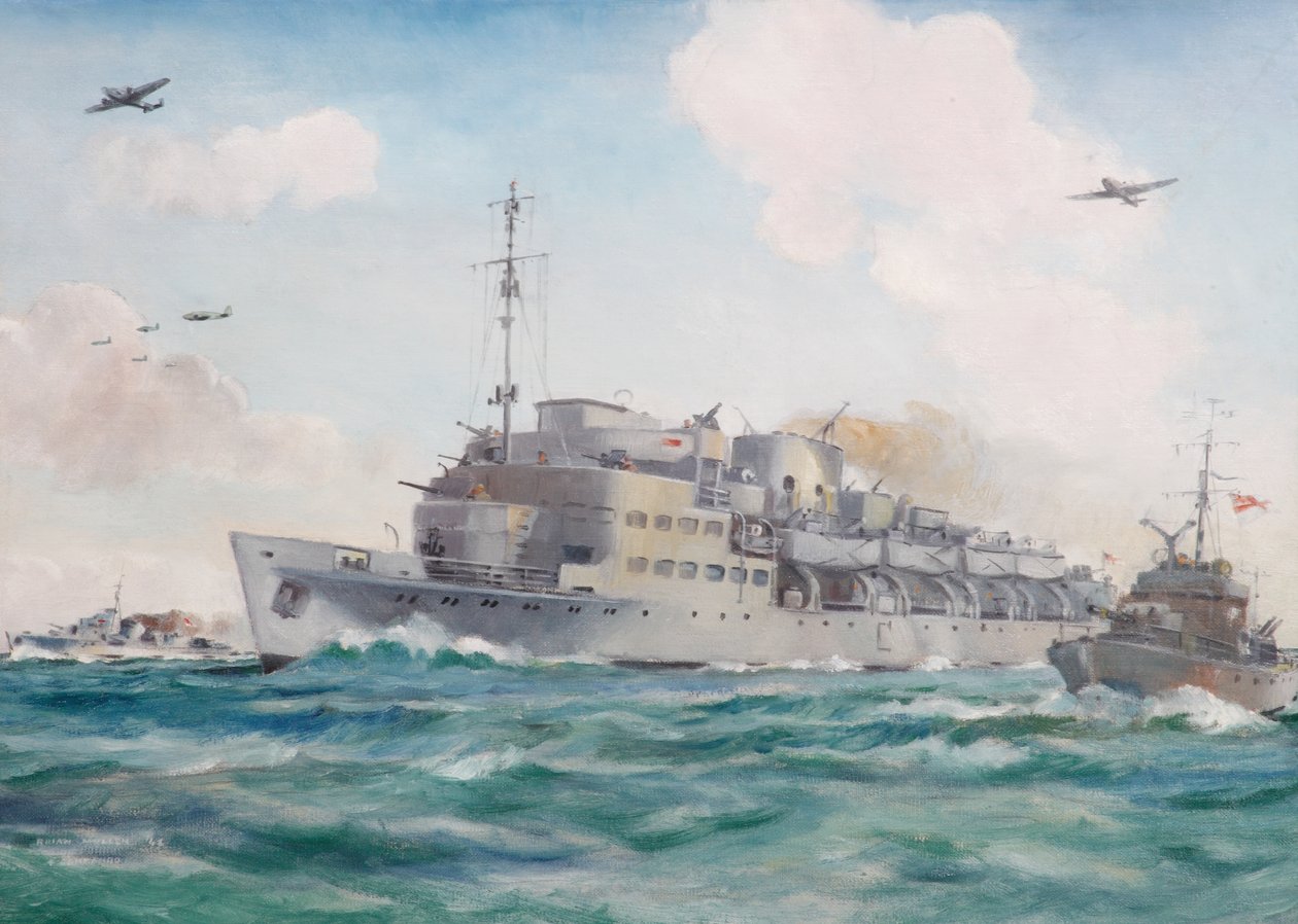 HMS Prins Albert en Route to Dieppe Carrying No 4 Commando by Brian Joseph Mullen