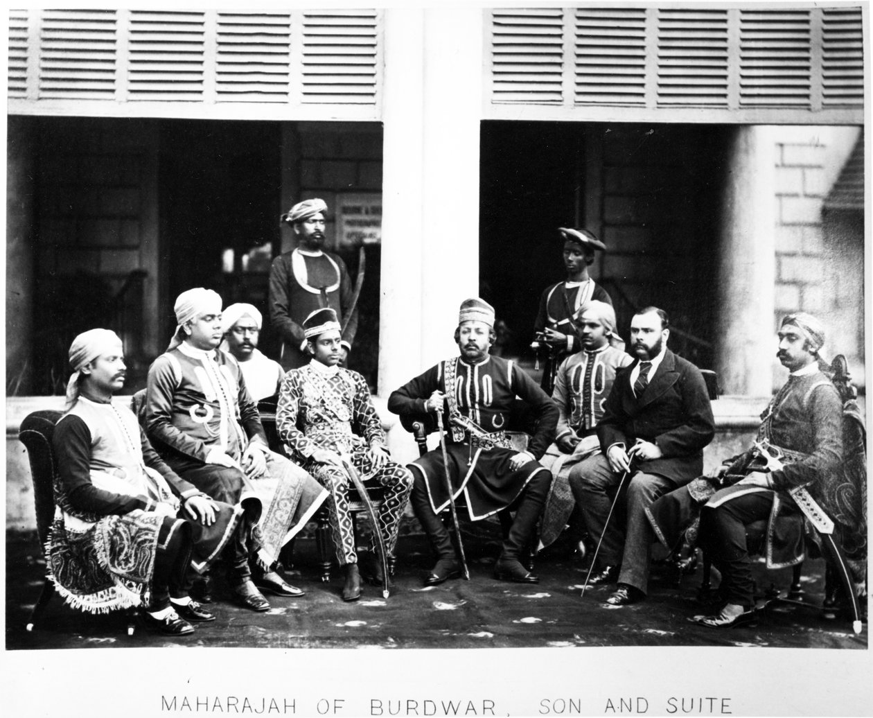 Maharaja Mahtab Chand Bahadur with his Son and Suite by British Photographer