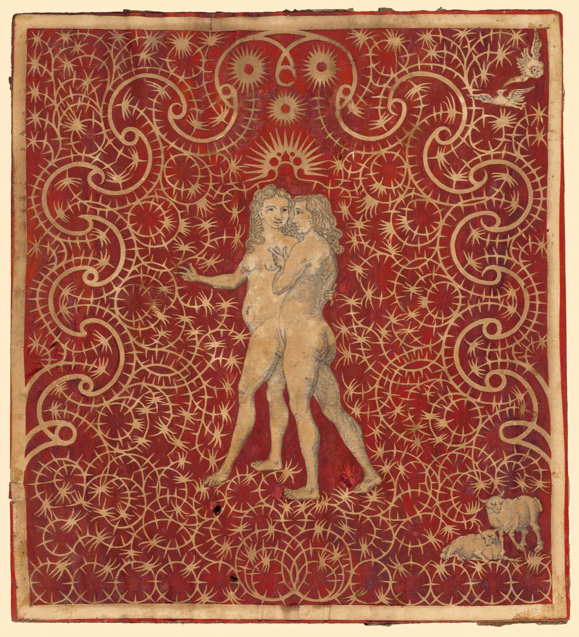 Adam and Eve in the Garden with a Pair of Sheep and a Pair of Doves by British 18th Century