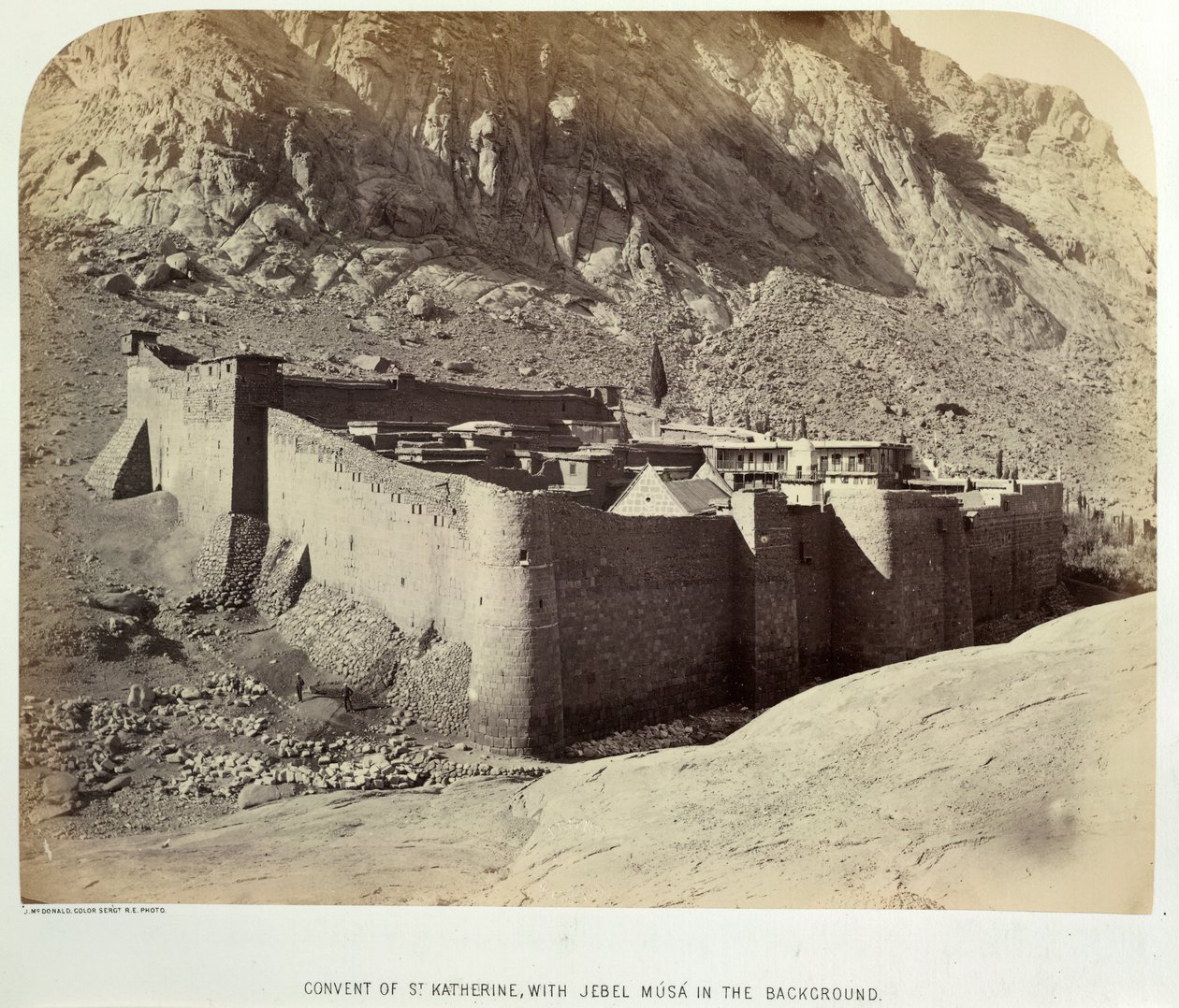 Convent of St. Katherine with Jebel Músa in the background, from the Ordnance Survey of the Peninsula of Sinai by British Photographer