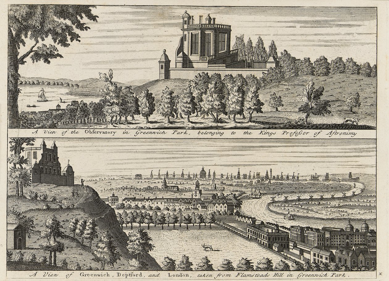 A view of the Observatory in Greenwich Park... A view of Deptford and London taken from Flamsteed Hill in Greenwich Park, c.1750 by British School