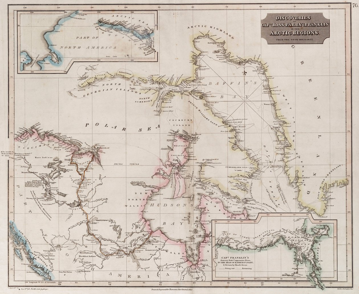 Chart showing discoveries of Ross, Parry and Franklin in the Arctic during 1818-1827 by British School