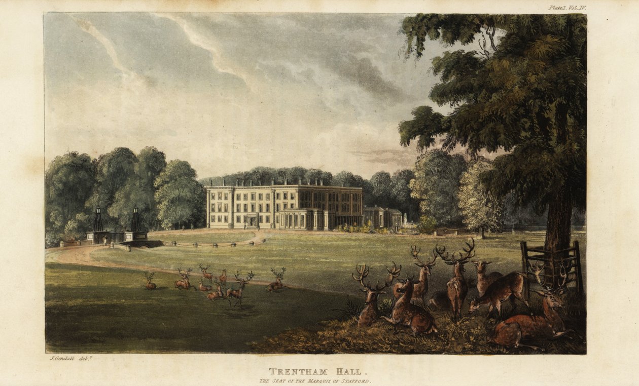 Herd of Deer in Front of Trentham Hall by British School