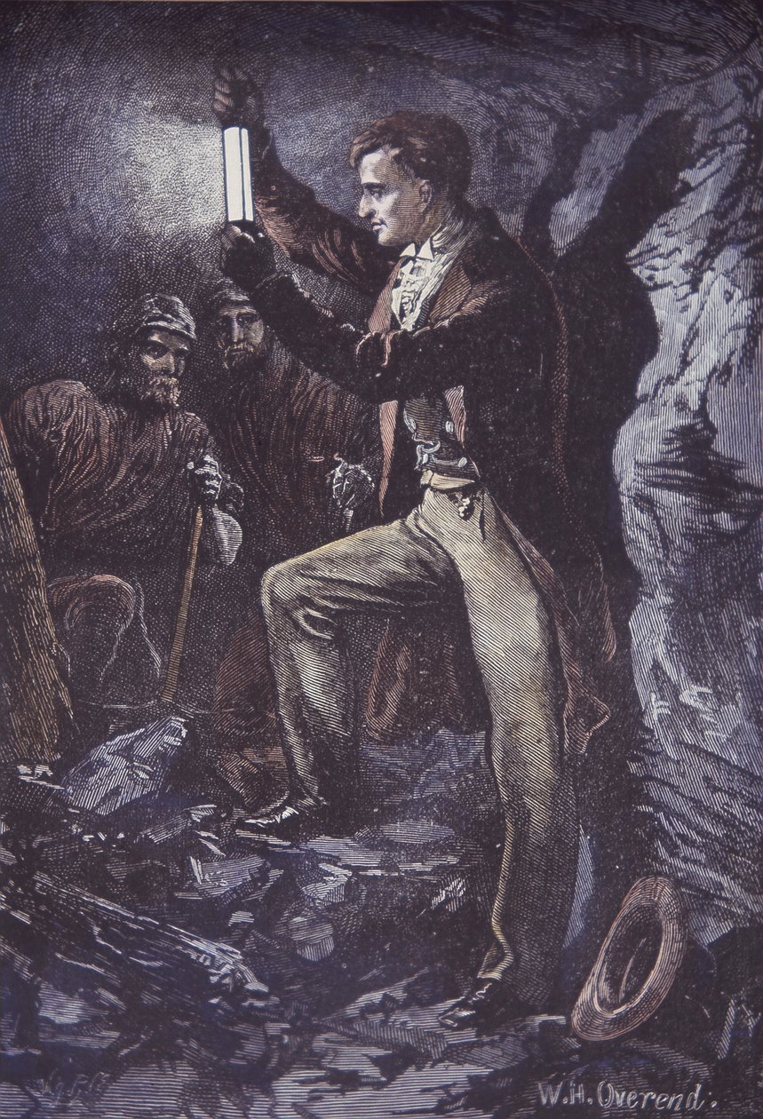 Humphry Davy with Davy Safety Lamp for Miners, Invented in 1815 by British School