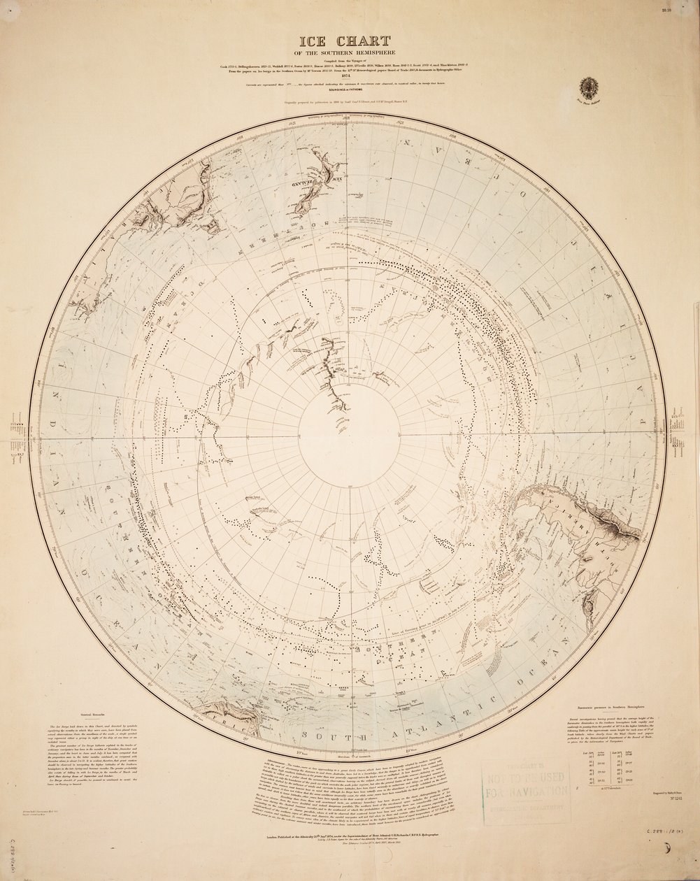 Ice Chart of the Southern Hemisphere Compiled from the Voyages of Cook 1772-5, Bellingshausen 1819-21... and Shackleton 1908-9 by British School