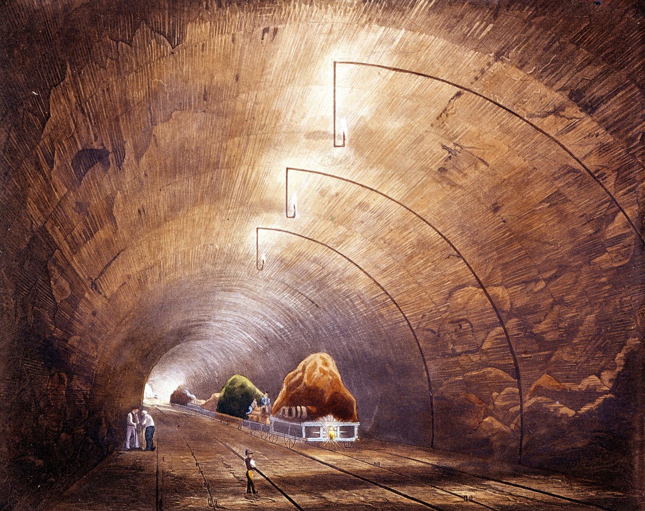 Industrial Revolution: Railway Tunnel on the Manchester - Liverpool Line. Plate from 