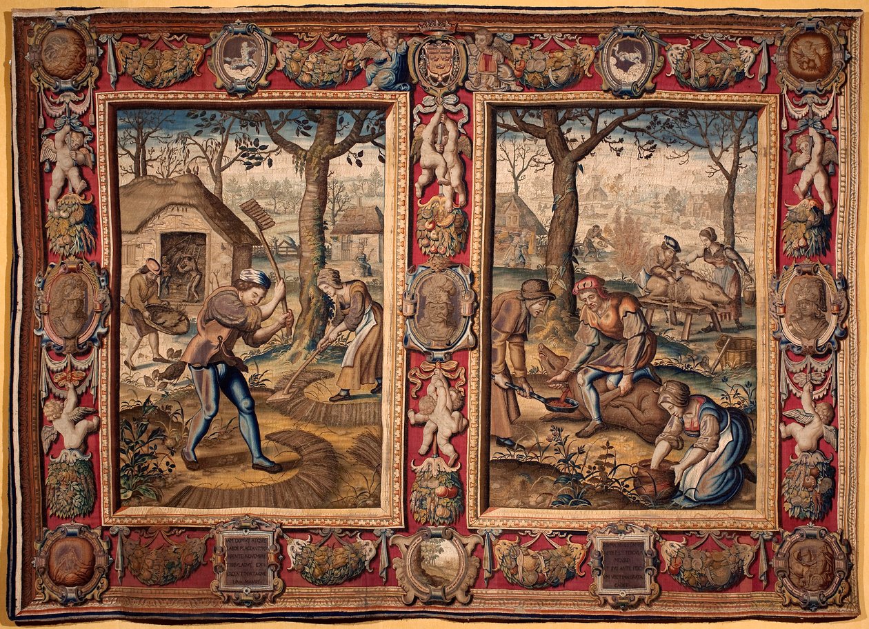November and December: Agricultural Work and Pig Slaughter (Tapestry, 17th century, Mortlake) by British School