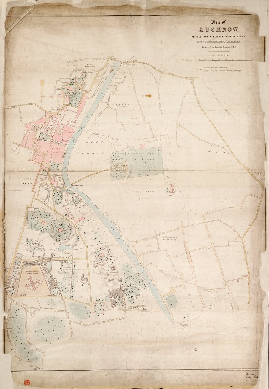 Plan of Lucknow, plotted from a survey made in 1856, by Lieut. Moorsom, 52nd. Lt. Infantry. (Presented by Captain Moorsom, C.E.) by British School