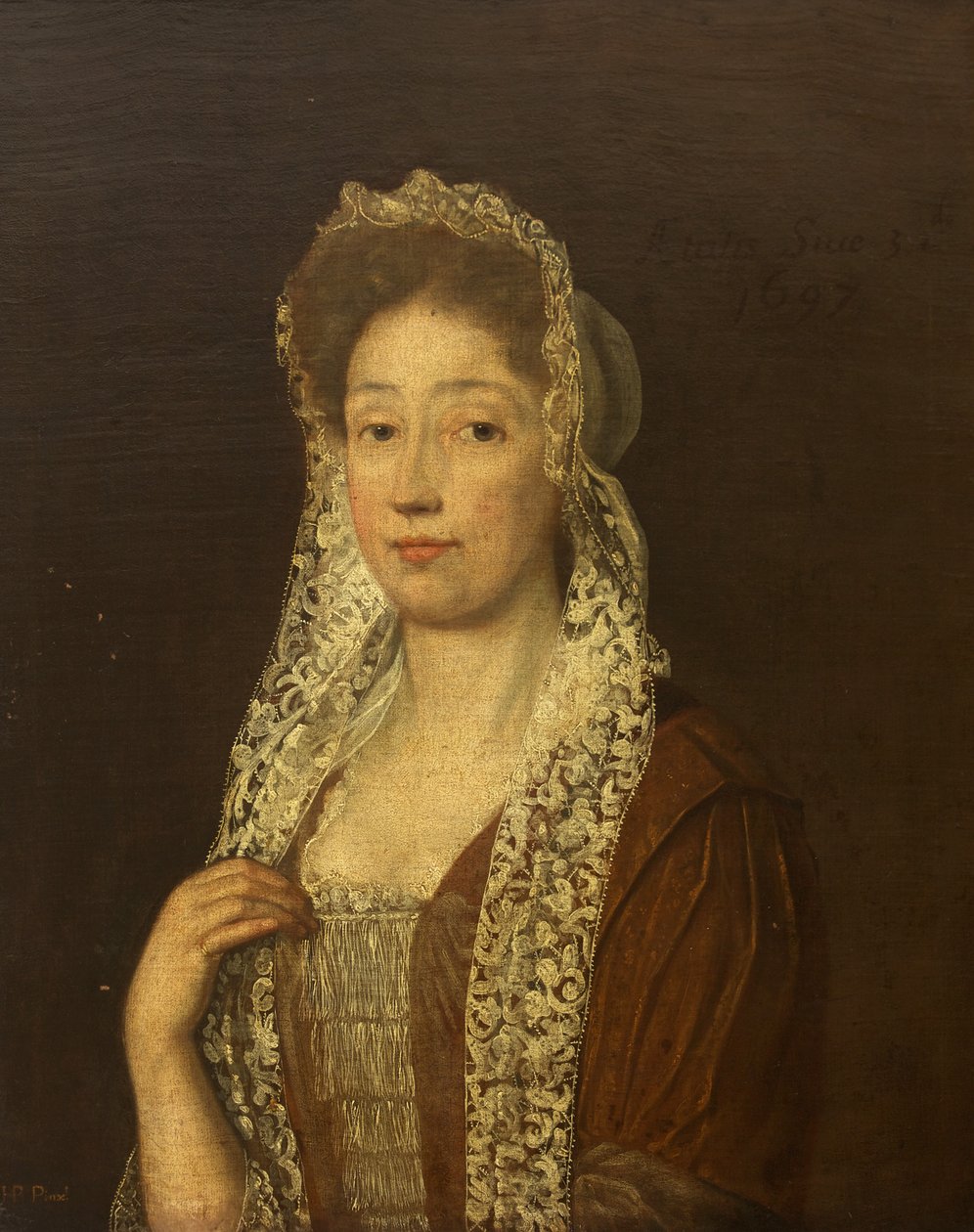 Portrait of a Lady with Lace Cap and Strings by British School