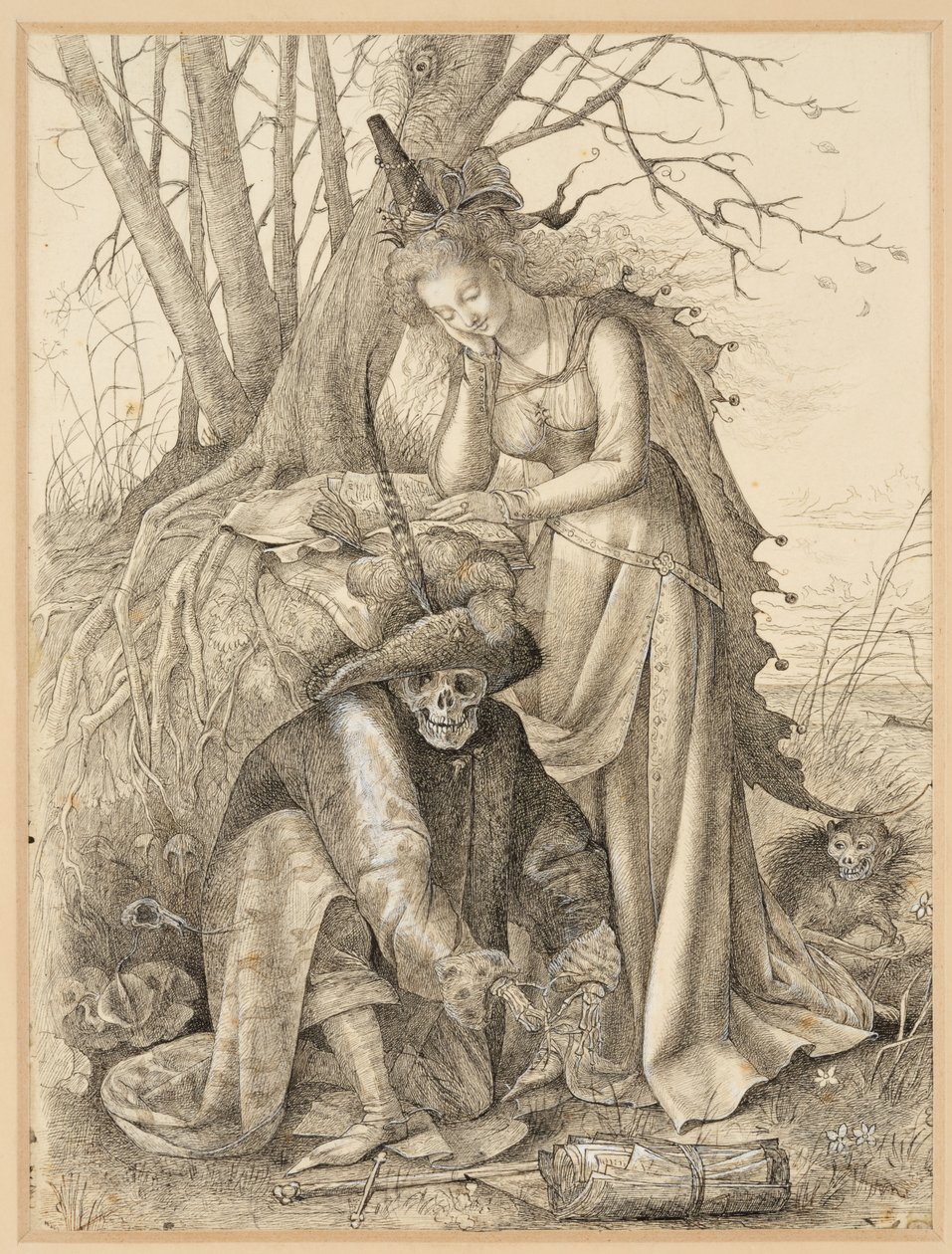 Vanitas Allegory: Death and a young woman by British School