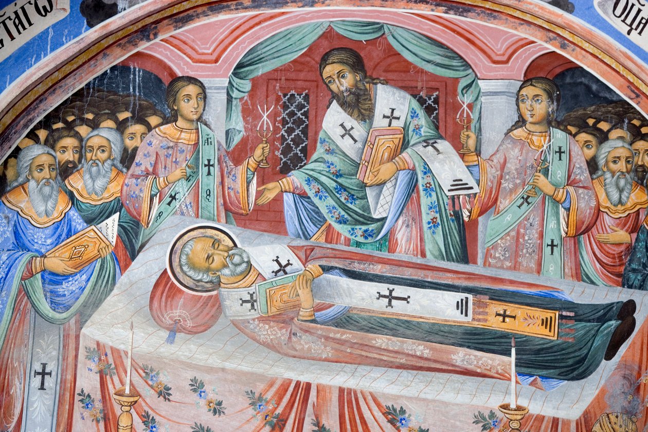 Bulgaria, Rila Monastery, Funeral Fresco at Church of Nativity of Virgin by Bulgarian School
