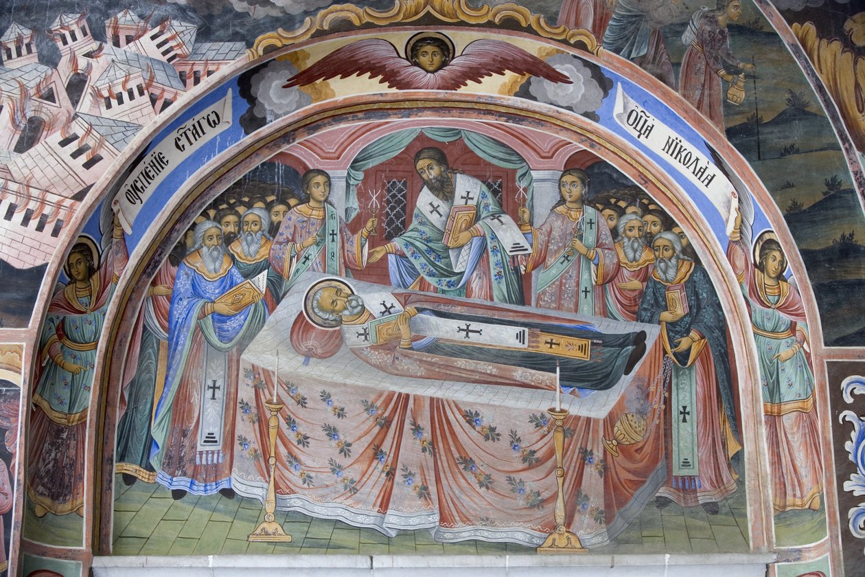 Fresco detail in Church of Nativity of Virgin, Rila Monastery, Bulgaria by Bulgarian School