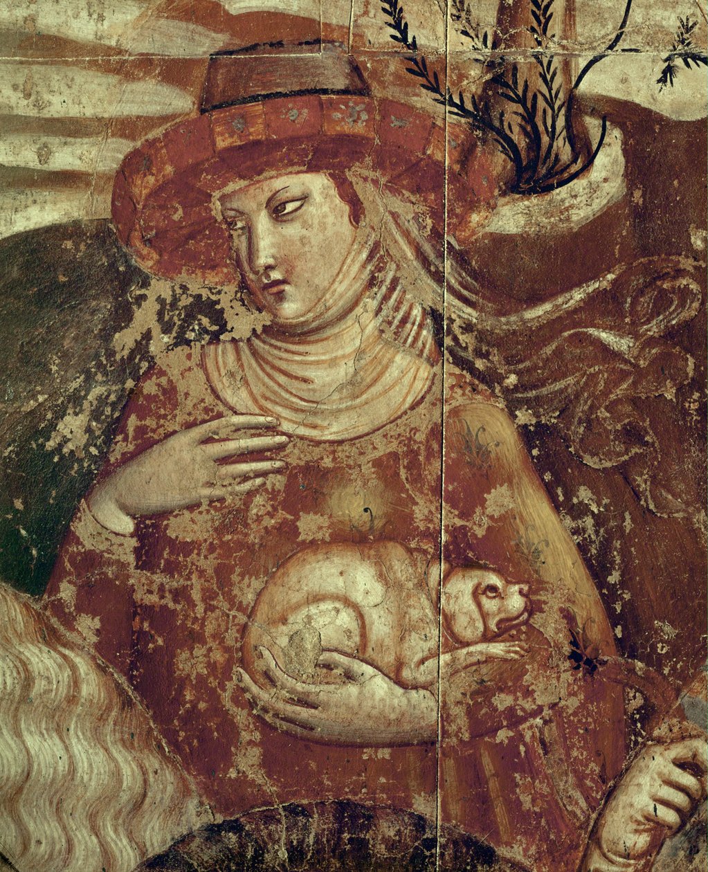 An Elegant Lady Holding a Small Dog in Her Arms by Buonamico Buffalmacco