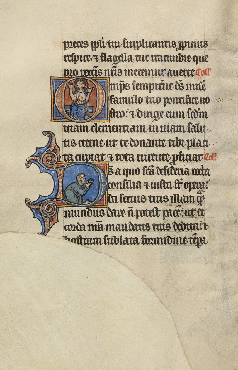 Initial O: Christ Enthroned with His Hands Raised; Initial D: A Semi-Prostrate Man in Prayer by Bute Master