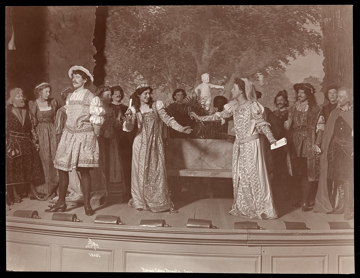 A scene from an amateur production of an unidentified play presented at Barnard College, New York by Byron Company
