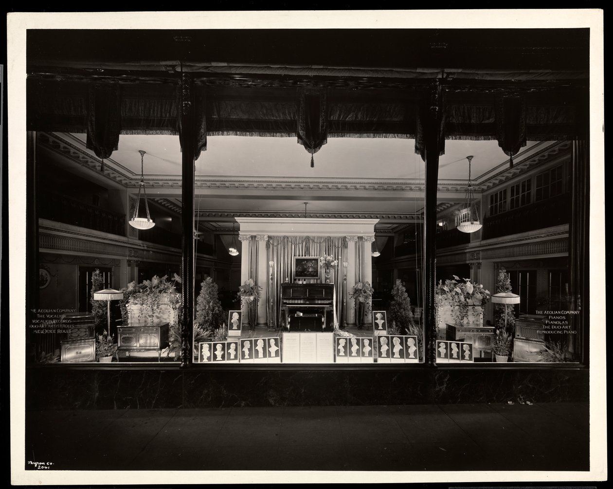 The storefront of the Aeolian Company at 29 West 42nd Street or 689 Fifth Avenue, New York, 1923 by Byron Company